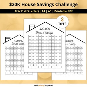 20K House Savings Tracker Printable, House Saving Challenge for Saving for a House, House Down Payment Saving Chart, PDF Digital Download