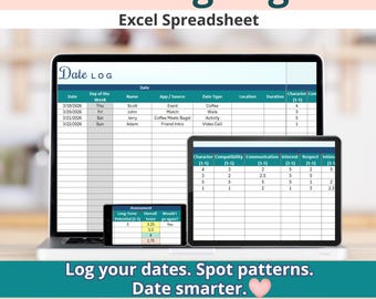 Date Log Excel Spreadsheet, Dating History Tracker Template, Relationship Record Organizer, Digital Download
