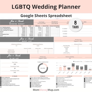 LGBTQ Wedding Planner, Lesbian Wedding Planner, Gay Wedding Planner, LGBT Wedding Planner, Two Brides, Two Grooms, Google Sheets Spreadsheet