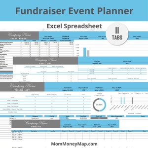 Fundraiser Event Planner Digital Excel Spreadsheet Template for Nonprofit or Corporate Fundraising Event Planning, Tracking & Management