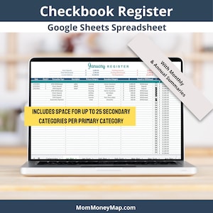 Registro de chequera con resúmenes mensuales y anuales Hoja de cálculo de Google Sheets, Plantilla de transacción de registro bancario, Registro de cuenta corriente