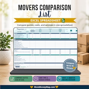 Jämförelse av flyttfirmor i Excel, flyttofferter, servicekostnader och spårning av företagsval (digitalt)