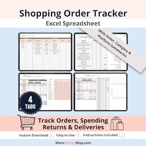 Orderspårning i Excel, checklista för onlineshopping, digital köp-, leverans- och returlogg, planerare för onlineorderlistor