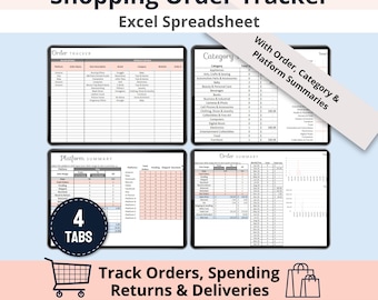 Order Tracker Excel Spreadsheet, Online Shopping Tracker Checklist, Digital Purchase Delivery and Returns Log, Online Order List Planner
