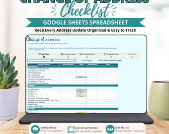Change of Address Checklist Google Sheets Spreadsheet Template - Track Address Updates for Accounts & Services