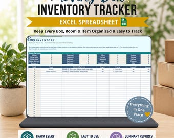 Moving Box Inventory Tracker Excel Spreadsheet Template, Boxes, Contents, Rooms & Household Packing Organizer (Digital)