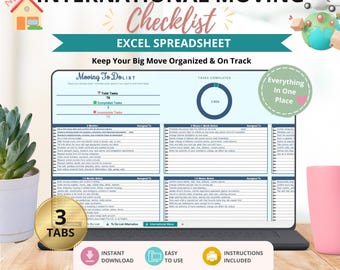International Moving Checklist Excel Spreadsheet Template for Organizing Overseas Family Relocation Tasks (Digital Download)