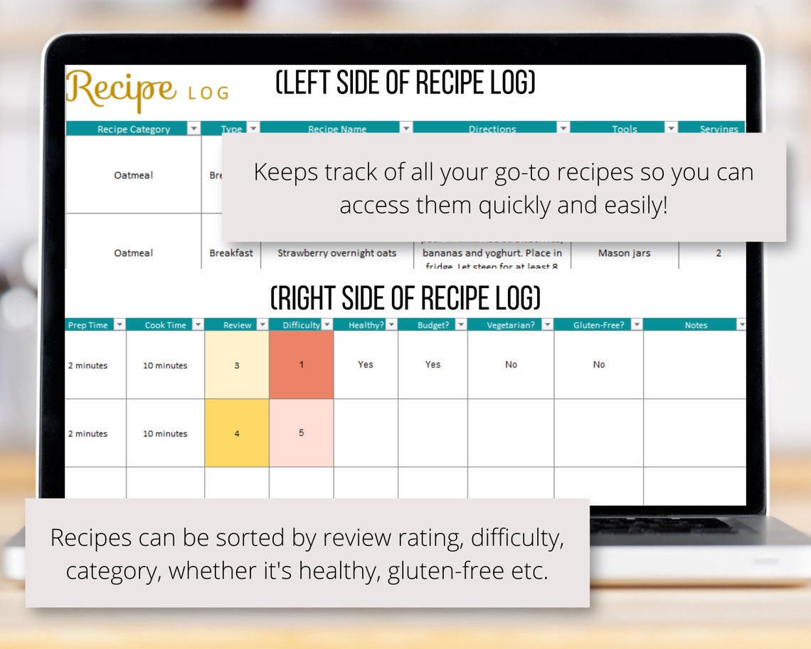Weekly Meal Planner Excel Spreadsheet Template With Editable Snacks, Recipes &amp; Printable Grocery ...