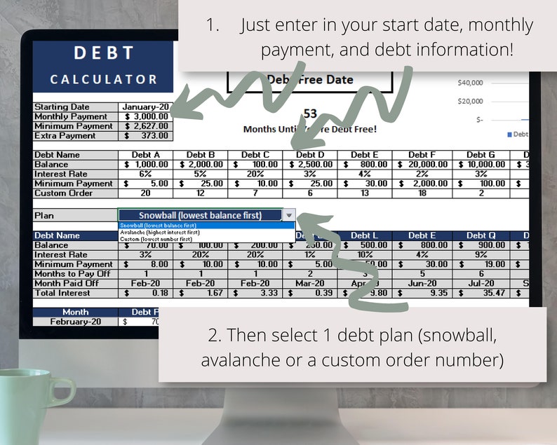 Debt Payoff Calculator Automatically Calculates Dave Etsy Canada