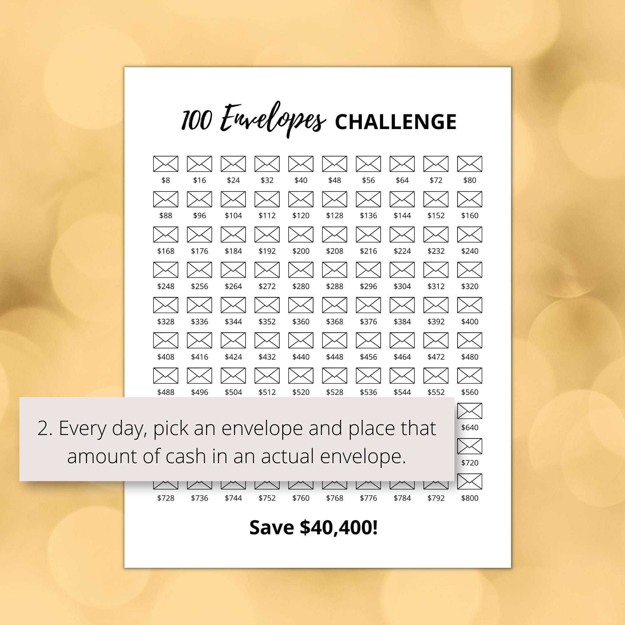40k Savings Challenge Printable PDF, Save 40000 in 100 Days, 100 ...