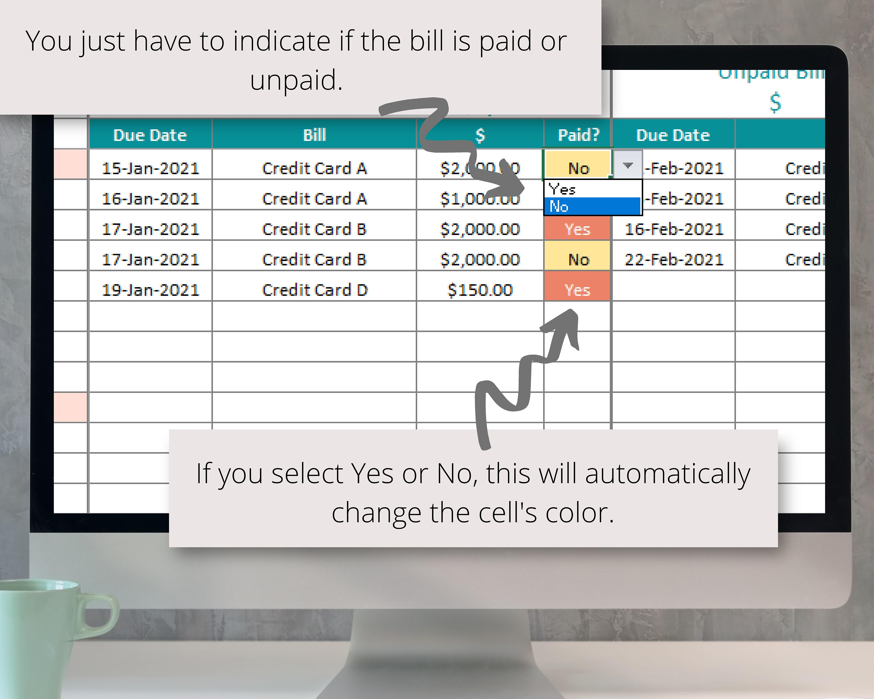 Bill Tracker Google Sheet Spreadsheet Monthly Bill Due Date Etsy