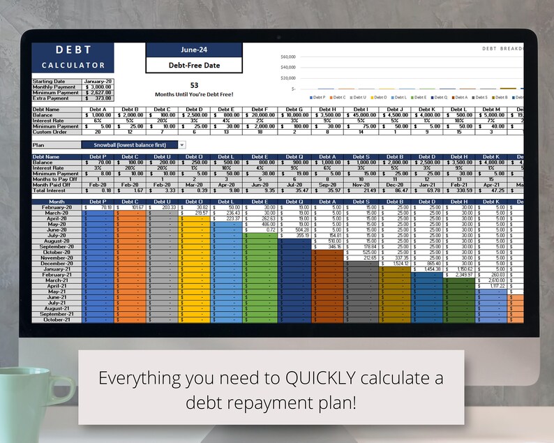 Debt Payoff Calculator Automatically Calculates Dave Etsy Canada