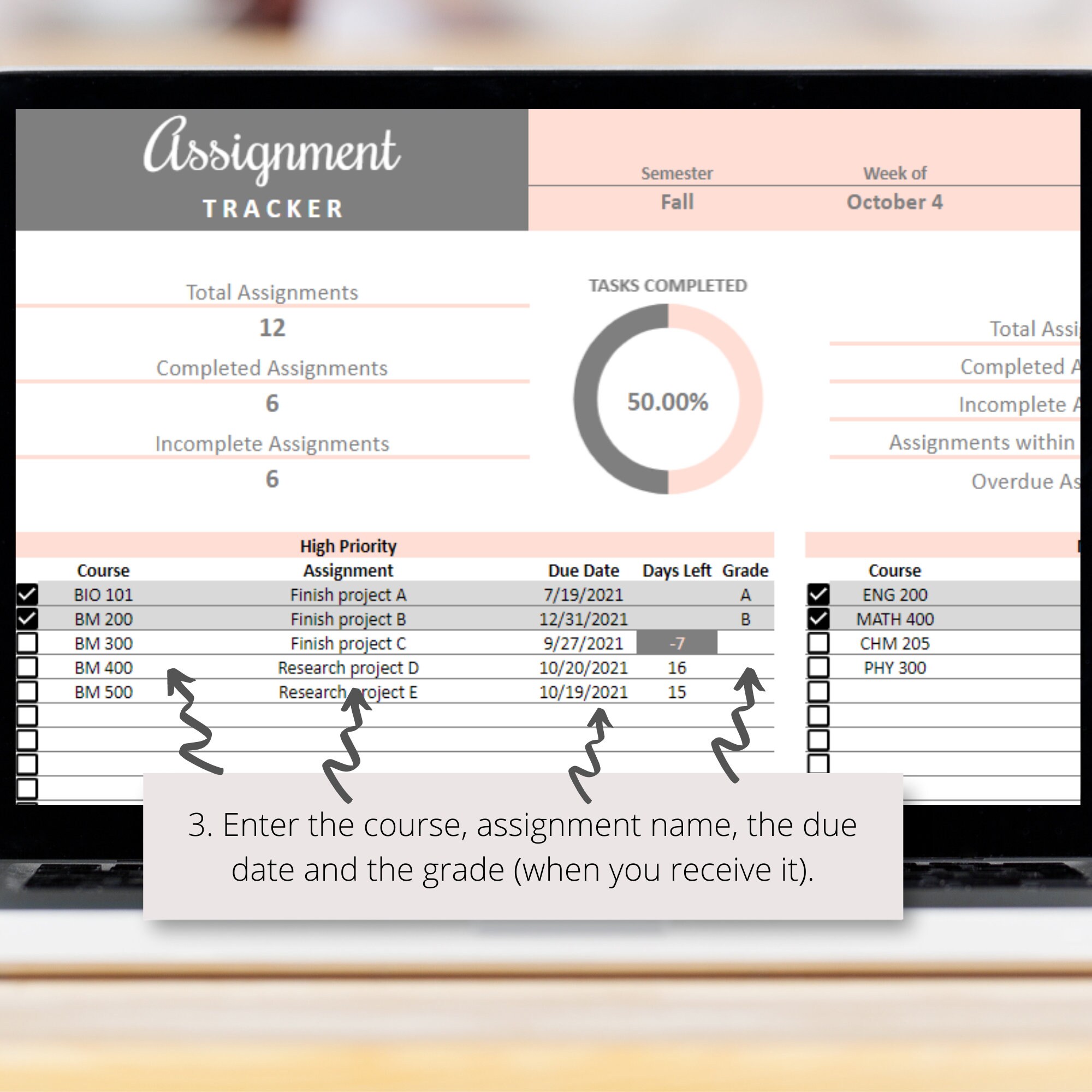Assignment Tracker Google Sheets Spreadsheet Template | Homework ...