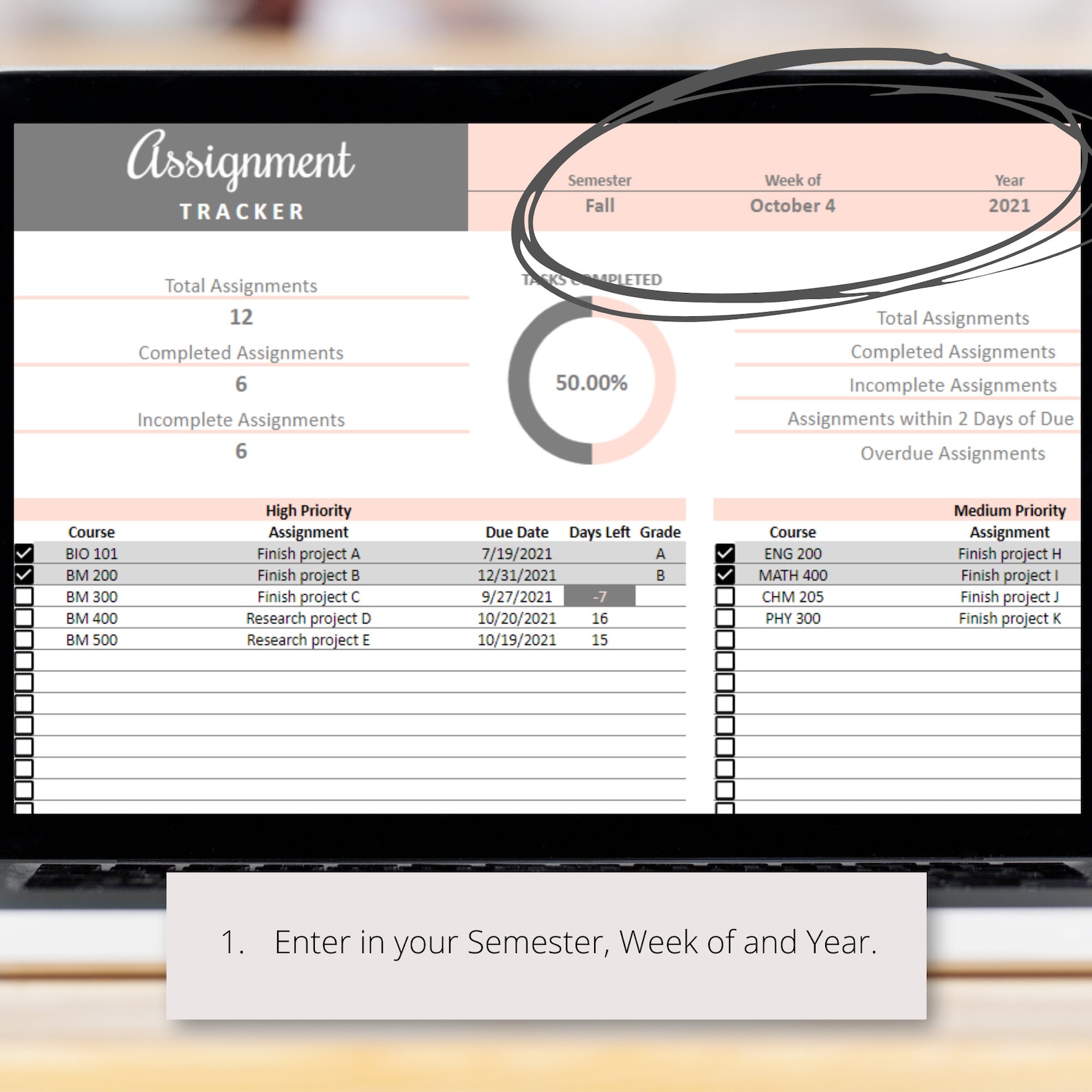 Assignment Tracker Google Sheets Spreadsheet Template | Homework ...