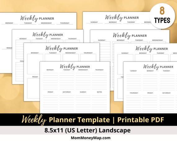 Weekly Planner Landscape Printable PDF Weekly Calendar Print - Etsy