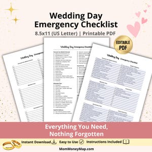 Wedding Day Emergency Kit Checklist Printable PDF Template - Bridal Survival Essentials and Must Haves