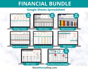 Financial Planner Google Sheets Spreadsheet Bundle, Easy Budgeting for Beginners to Track Expenses, Spending, Savings, Bills, Debt, Template