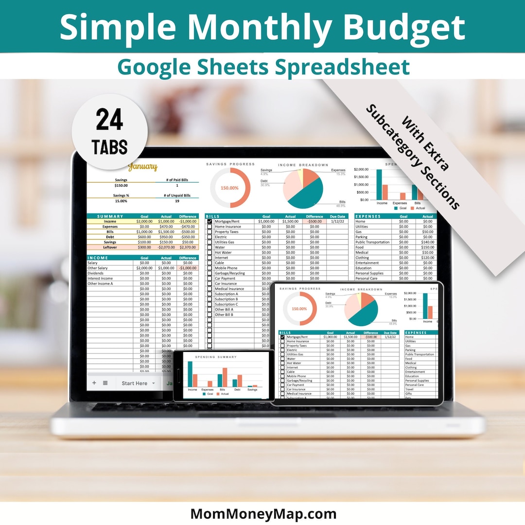 Simple Budget Google Sheets Spreadsheet Template, Personal Paycheck ...