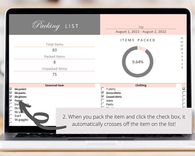 Packing List Excel Spreadsheet Template for Vacation Vacation Travel
