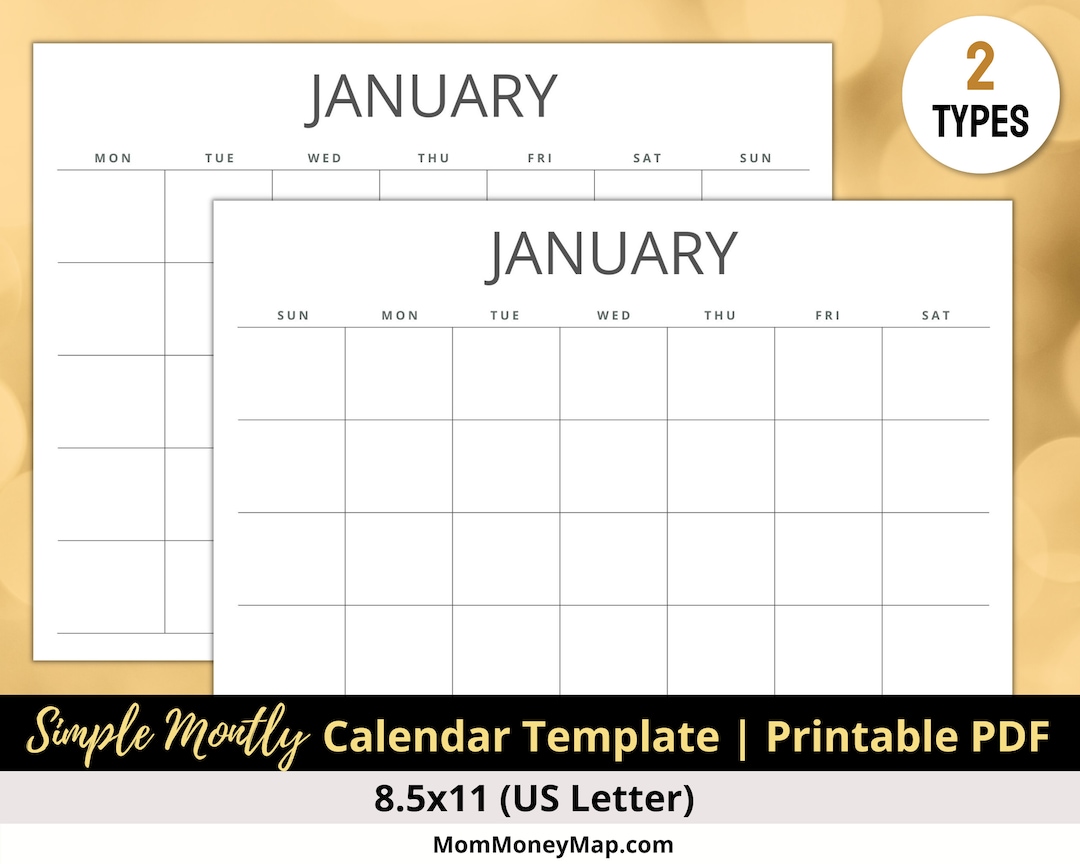 Blank Monthly Calendar Template Printable Blank Calendar - Etsy