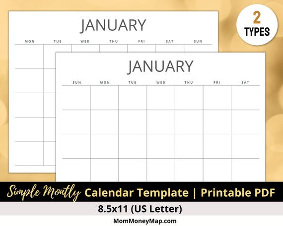Blank Monthly Calendar Template Printable Blank Calendar - Etsy