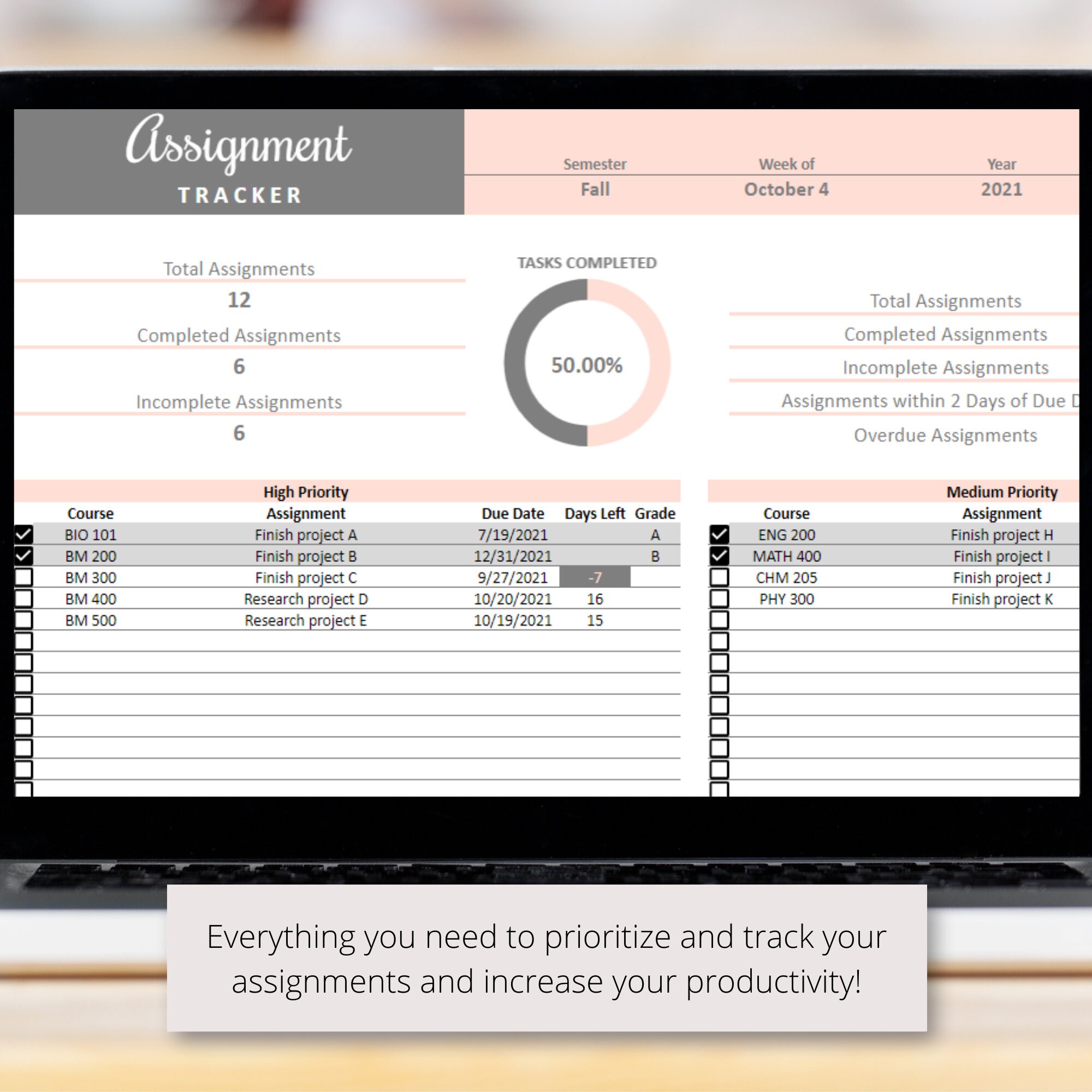 Assignment Tracker Google Sheets Spreadsheet Template | Homework ...