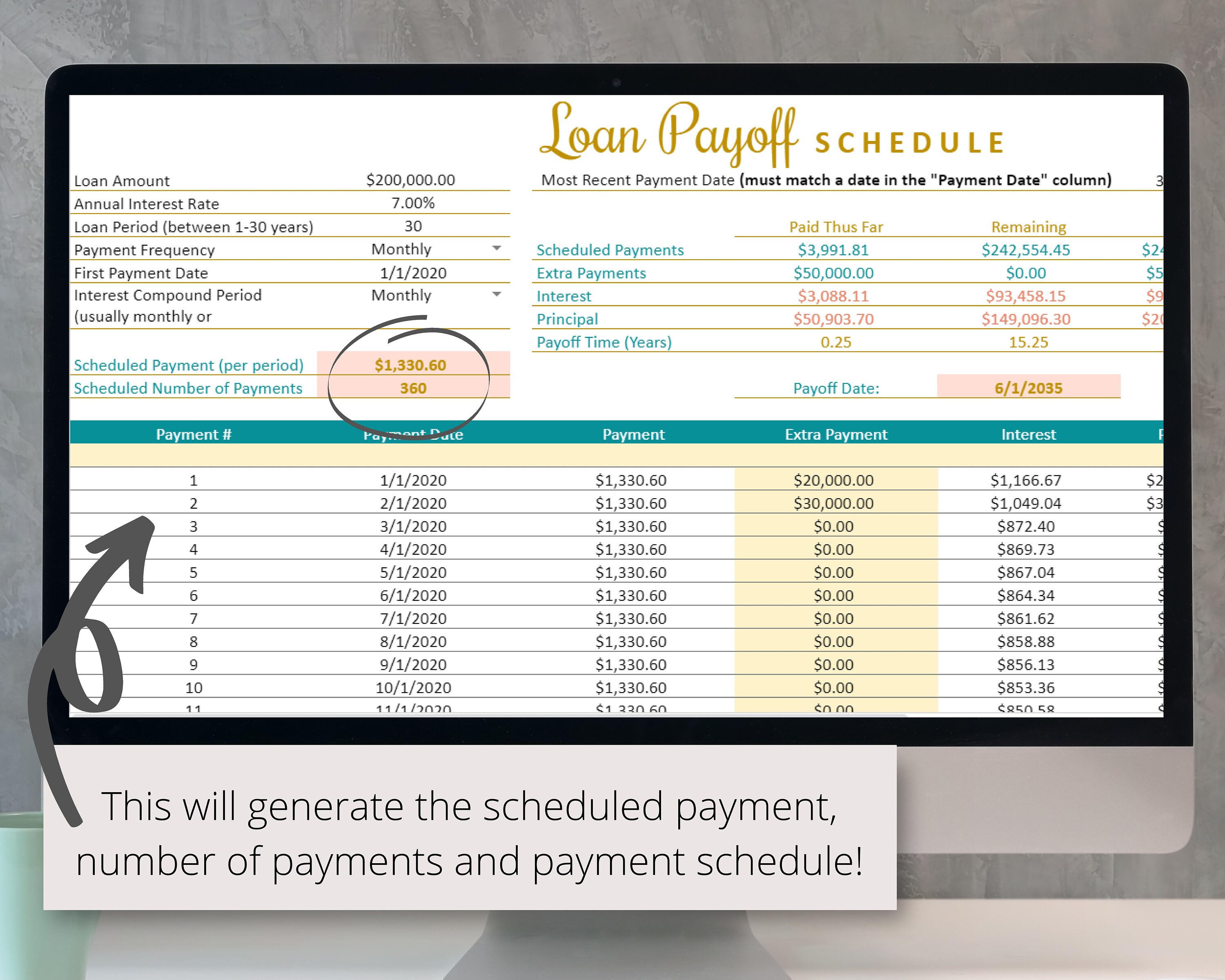 Loan Repayment Google Sheets Spreadsheet Mortgage Etsy