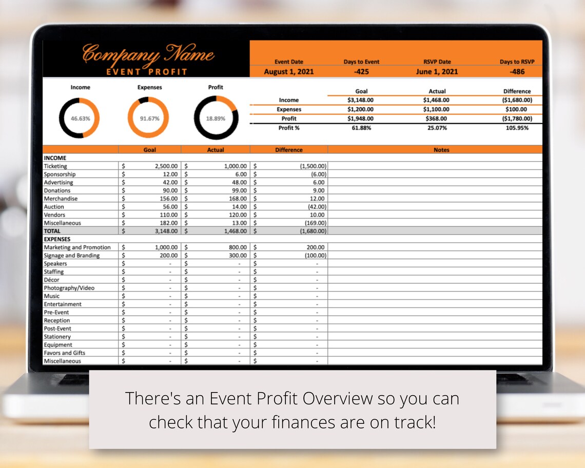 Gala Event Planner Google Sheets Spreadsheet Template for - Etsy