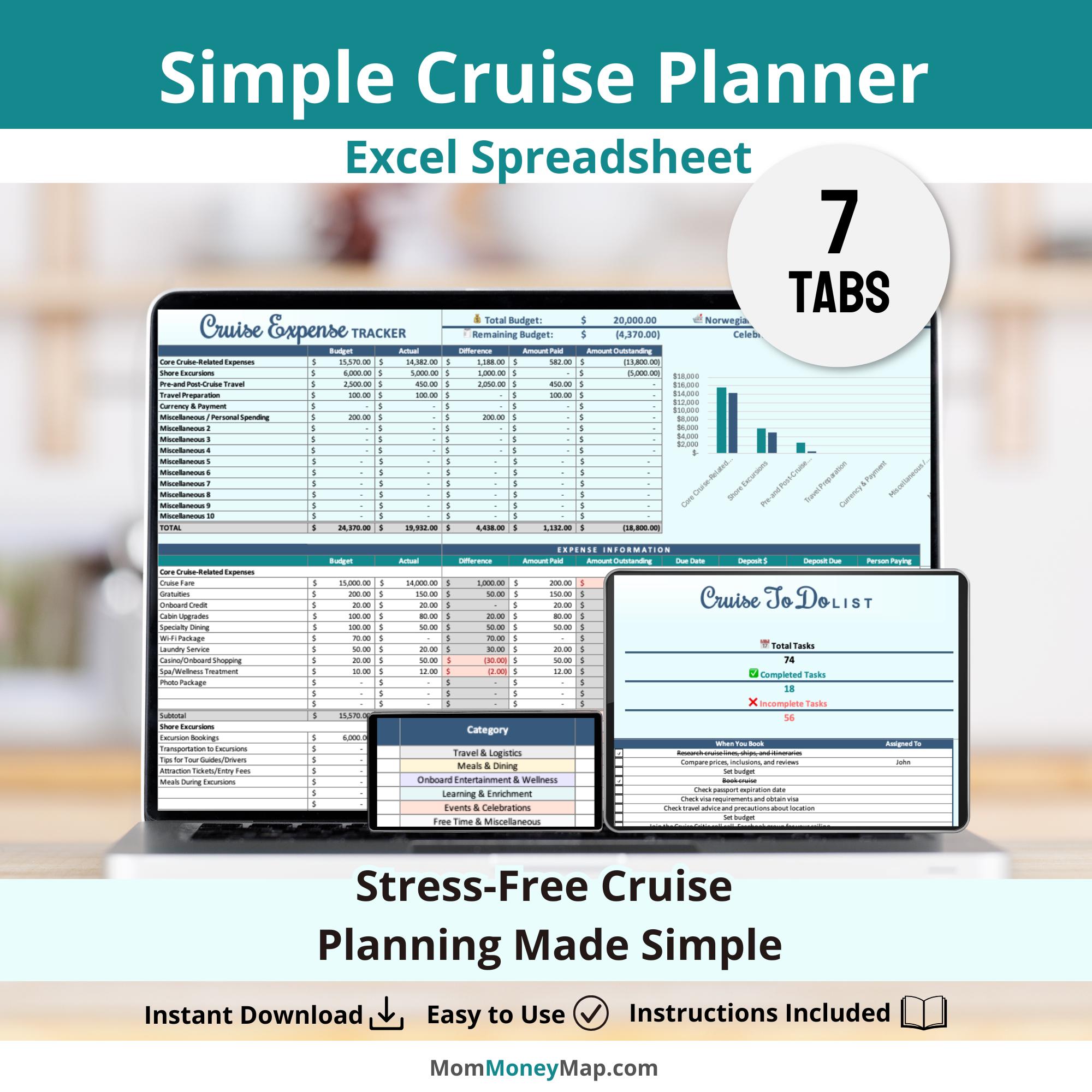 Cruise Planner Excel Spreadsheet Template for Planning Vacation Itineraries, Excursions, Activities, Schedules and Cruise Details (Digital)