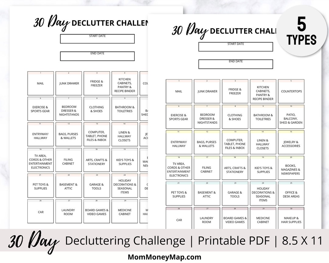 30 Day Declutter Challenge Printable Declutter Tracker Etsy