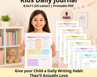 Kids Daily Journal Printable PDF for Gratitude, Feelings, Reflection, Writing Prompts and Children's Daily Journaling (Digital Download)