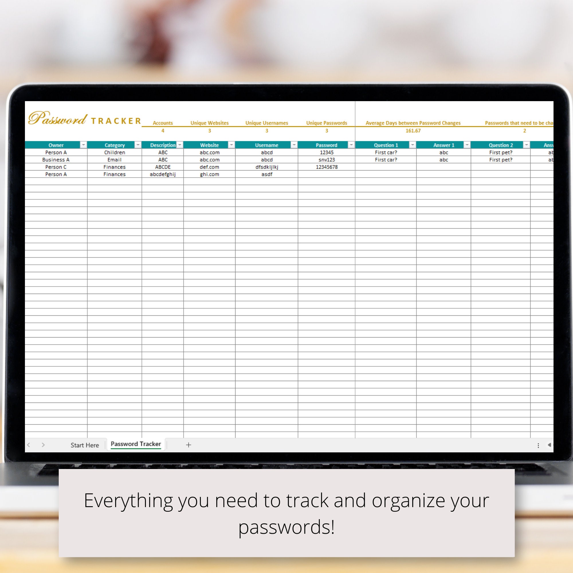 Password Tracker Excel Spreadsheet | Organize Your Accounts and ...