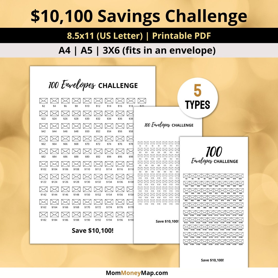 10k Savings Challenge Printable PDF, Save 10000 in 100 Days, 100 ...