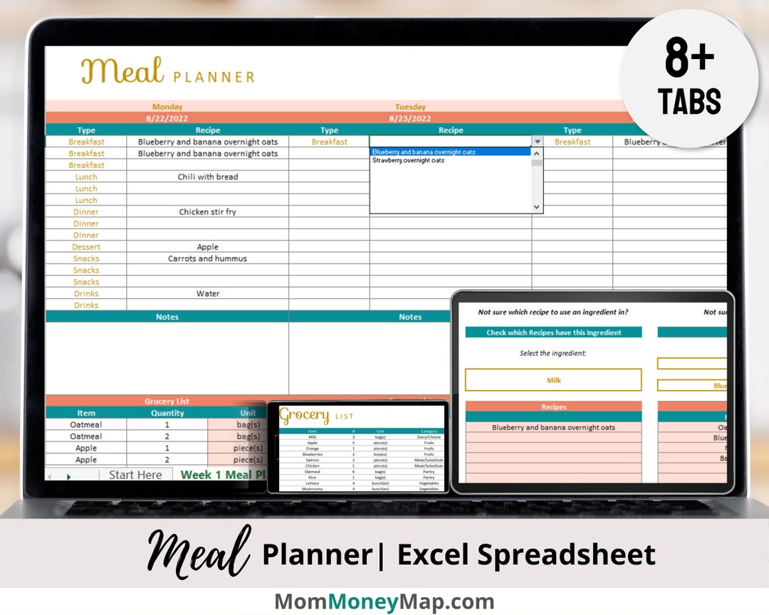 Weekly Meal Planner Excel Spreadsheet Template With Editable - Etsy