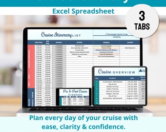 Cruise Itinerary Excel Spreadsheet For Planning Daily Cruise Schedules, Cruise Vacation Itinerary Spreadsheet For Organized Travel Planning