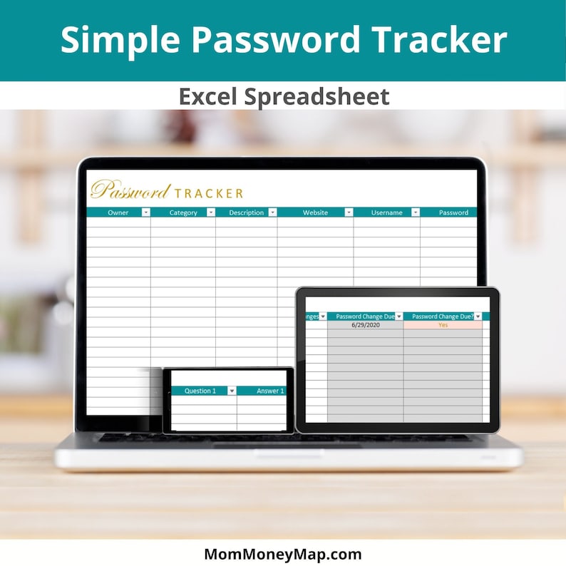 Password Keeper Excel Spreadsheet, Login and Account Organizer Template ...