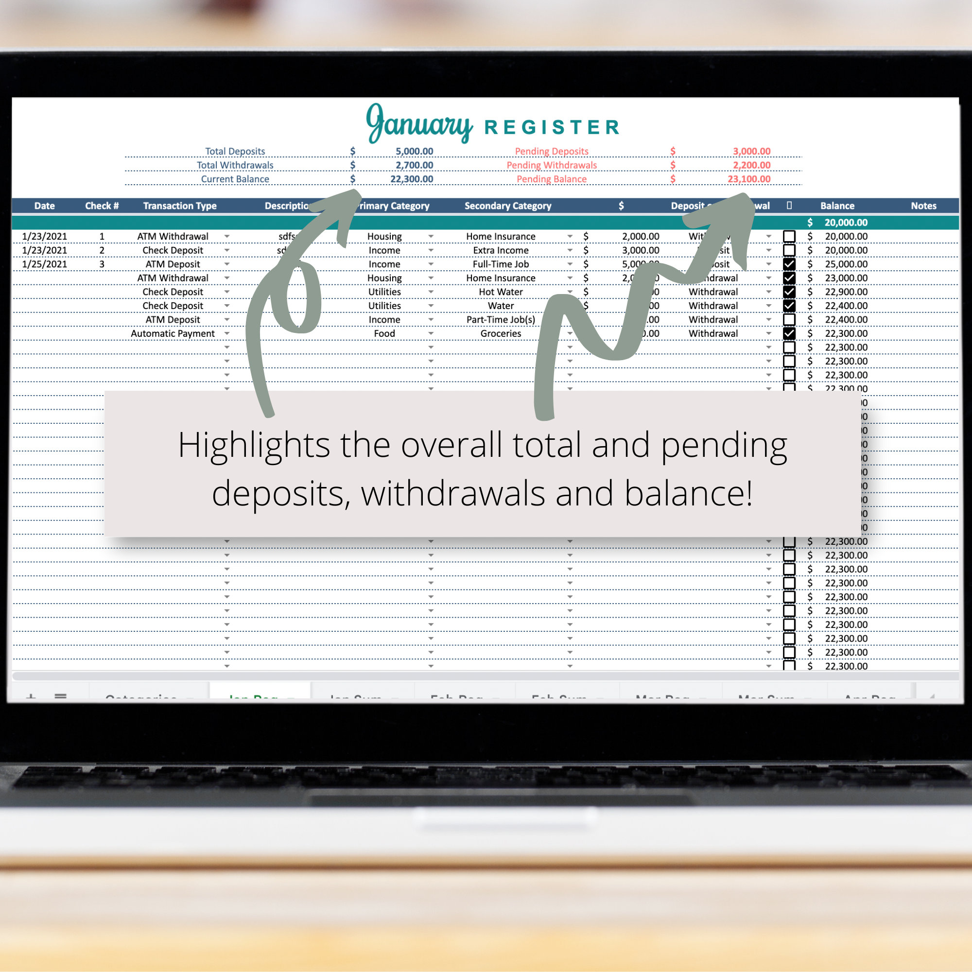 Checkbook Register With Monthly & Annual Summaries Google Sheets ...