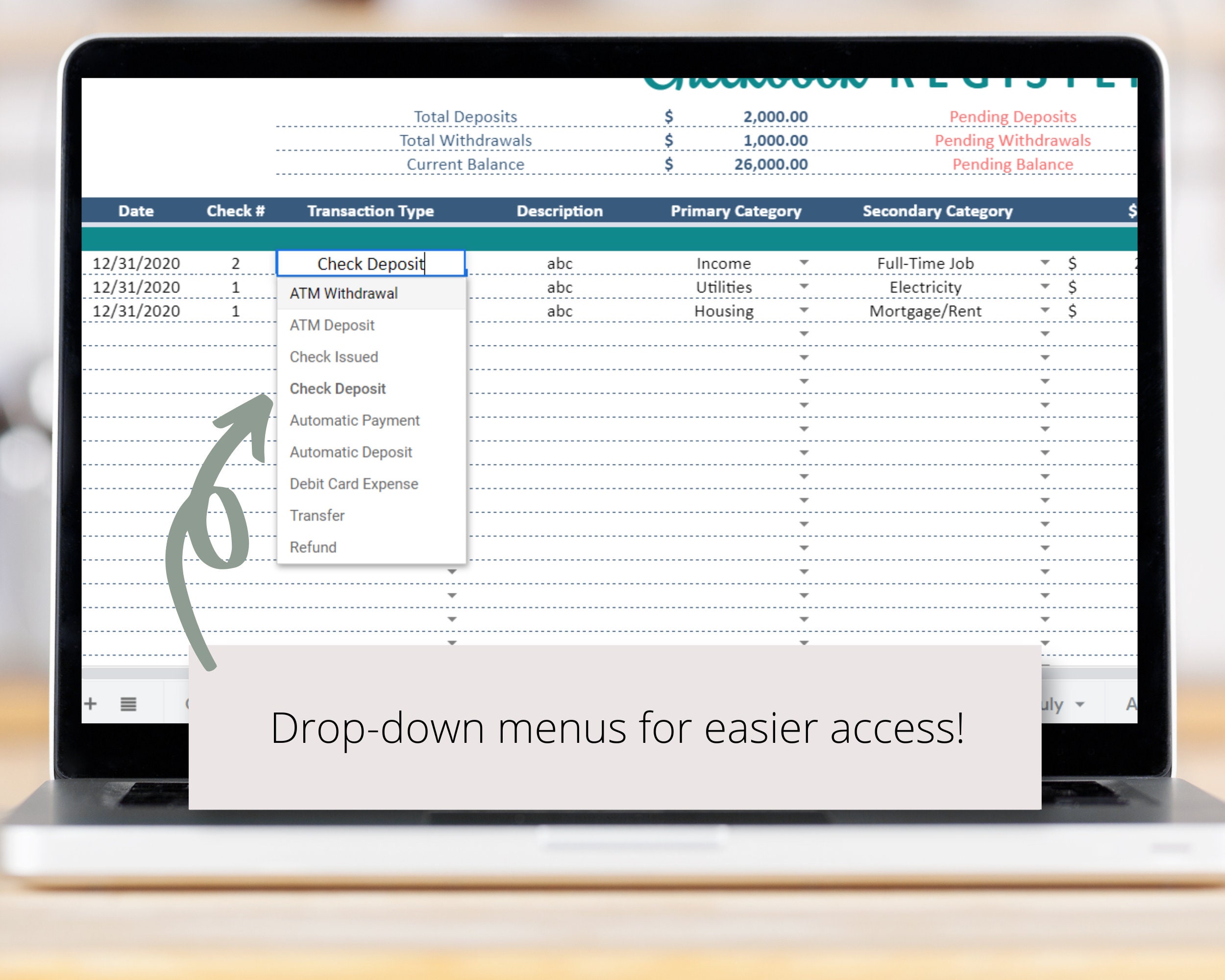 Checkbook Register With Monthly Summary Google Sheets Spreadsheet ...
