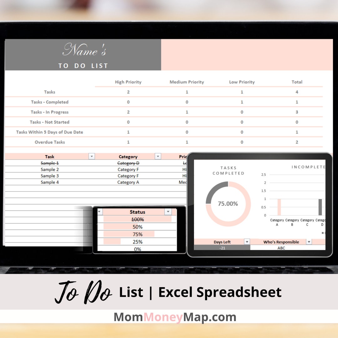 To Do List Excel Spreadsheet Template Track Your Tasks With - Etsy