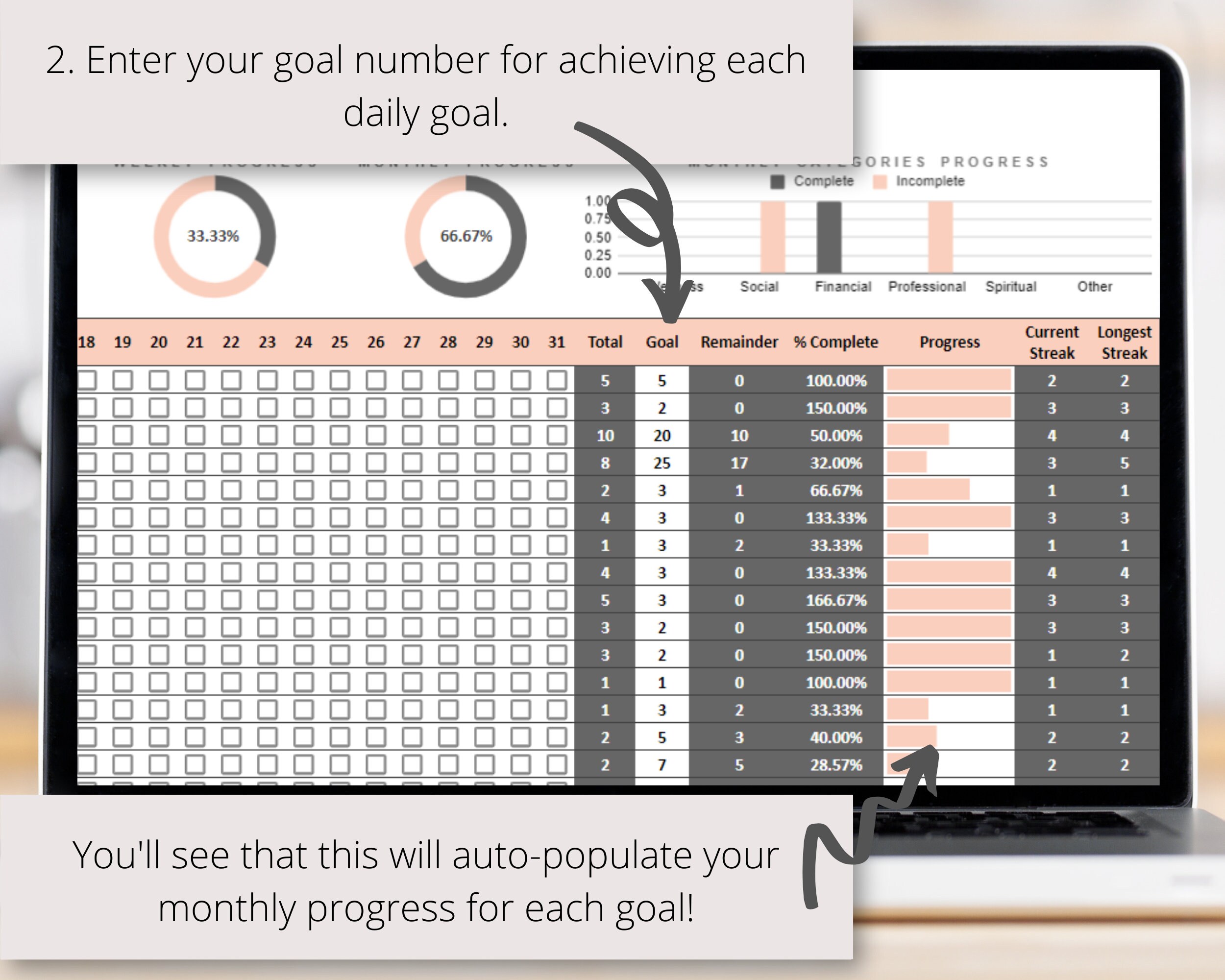 Goal Planner Google Sheets Spreadsheet, Digital Goal Tracker (daily ...