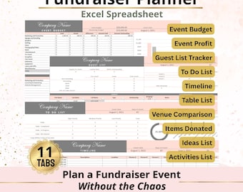 Excel-Vorlage für die Planung von Spendenaktionen, Gala-Planungsorganisator mit Party-Checkliste, Budget, Formularen