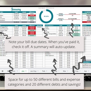 Budgeting Planner Google Sheets Spreadsheet to Track your Paycheck, Expenses, Savings and Debt, Monthly Budget Planner Digital Template image 4