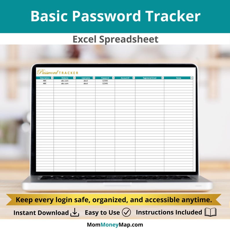 Basic Password Tracker Excel Spreadsheet | Simple Password Organizer ...
