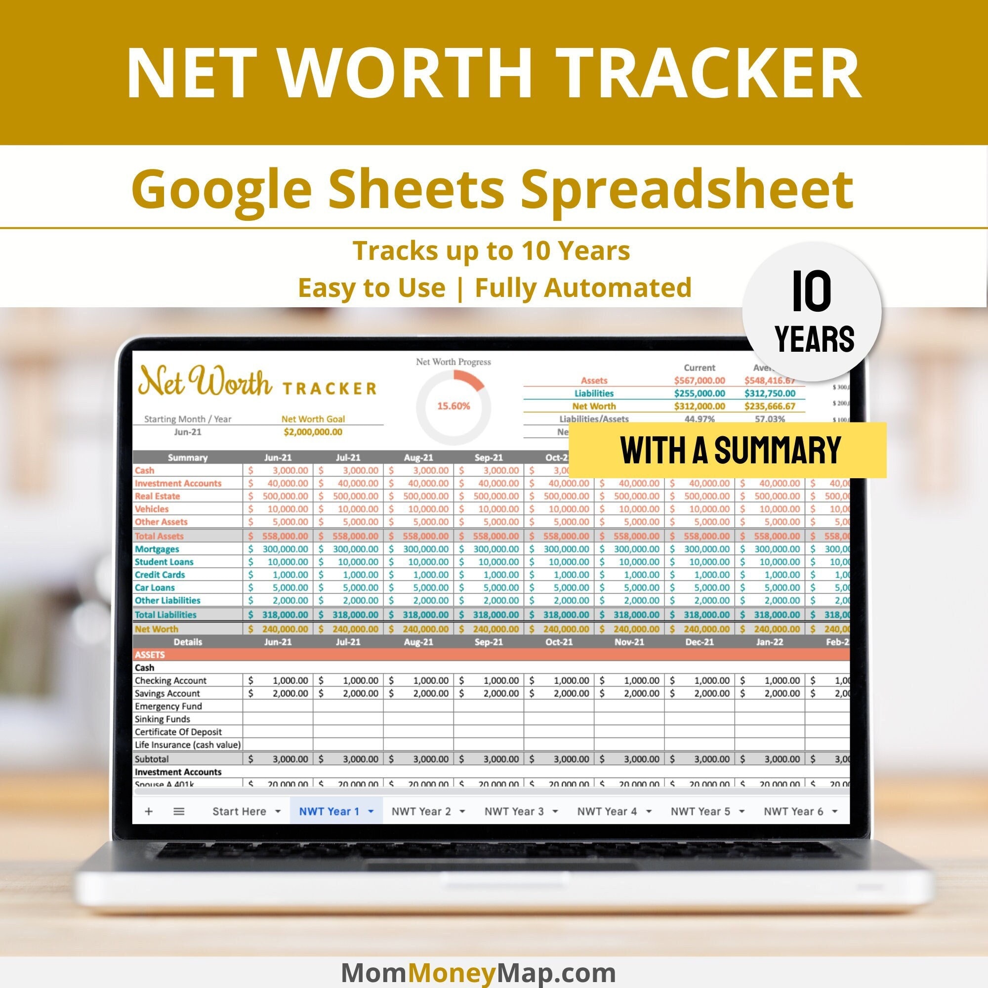 Net Worth Tracker Spreadsheet Template, Financial Net Worth Google