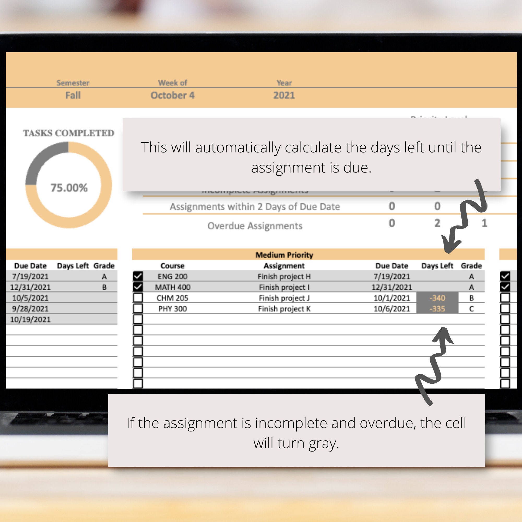 Assignment Tracker Google Sheets Spreadsheet Template | Homework ...