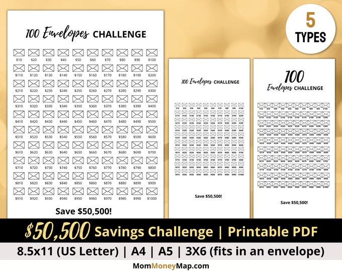 50k Savings Challenge Printable PDF Save 50000 in 100 Days Etsy New