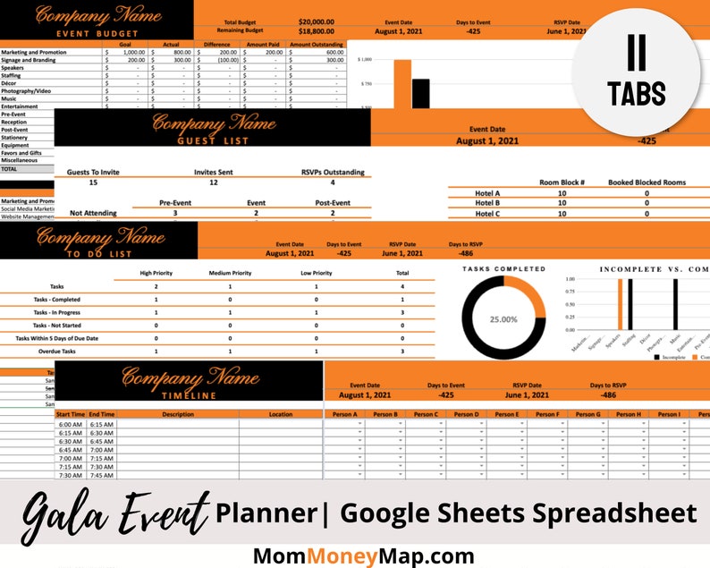 Gala Event Planner Google Sheets Spreadsheet Template for - Etsy