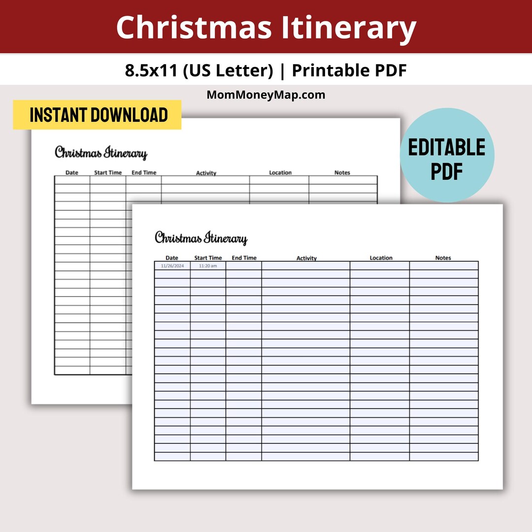 Christmas Itinerary Printable PDF, Christmas Winter Schedule Planner ...