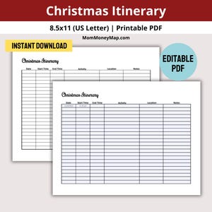 Christmas Itinerary Printable PDF, Christmas Winter Schedule Planner Template, Xmas Holiday Weekend Timeline, Christmas Party Agenda List