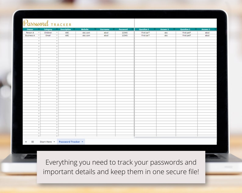 Password Tracker Google Sheets Spreadsheet to Log Logins and - Etsy